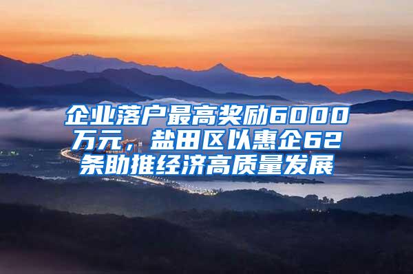 企业落户最高奖励6000万元，盐田区以惠企62条助推经济高质量发展