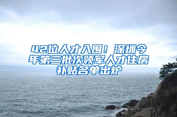 42位人才入围！深圳今年第三批次领军人才住房补贴名单出炉