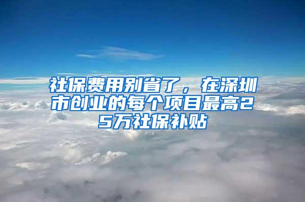 社保费用别省了，在深圳市创业的每个项目最高25万社保补贴