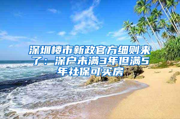 深圳楼市新政官方细则来了：深户未满3年但满5年社保可买房