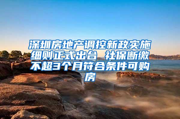 深圳房地产调控新政实施细则正式出台 社保断缴不超3个月符合条件可购房