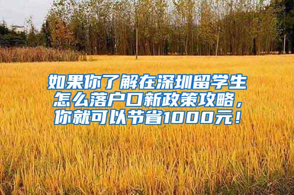 如果你了解在深圳留学生怎么落户口新政策攻略，你就可以节省1000元！