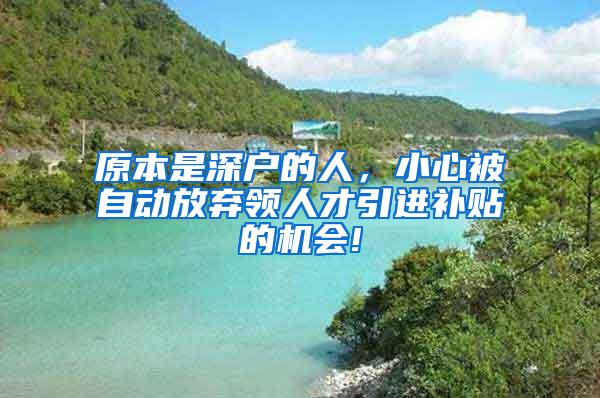 原本是深户的人，小心被自动放弃领人才引进补贴的机会!