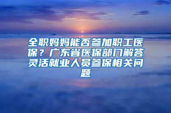 全职妈妈能否参加职工医保？广东省医保部门解答灵活就业人员参保相关问题