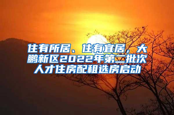 住有所居、住有宜居，大鹏新区2022年第二批次人才住房配租选房启动