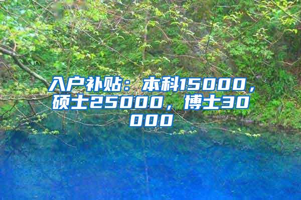 入户补贴：本科15000，硕士25000，博士30000