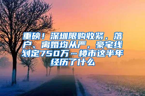 重磅！深圳限购收紧，落户、离婚均从严，豪宅线划定750万…楼市这半年经历了什么