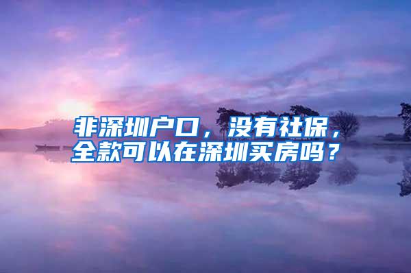 非深圳户口，没有社保，全款可以在深圳买房吗？