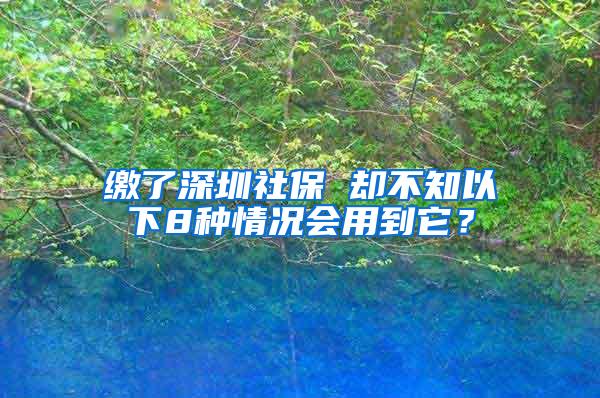 缴了深圳社保 却不知以下8种情况会用到它？