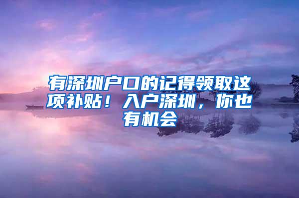 有深圳户口的记得领取这项补贴！入户深圳，你也有机会