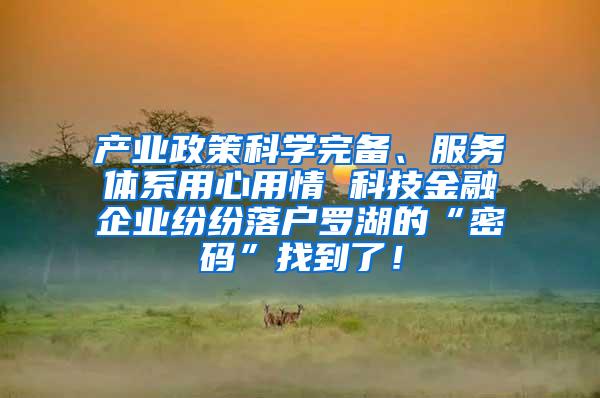 产业政策科学完备、服务体系用心用情 科技金融企业纷纷落户罗湖的“密码”找到了！