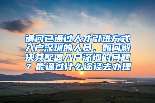 请问已通过人才引进方式入户深圳的人员，如何解决其配偶入户深圳的问题？能通过什么途径去办理