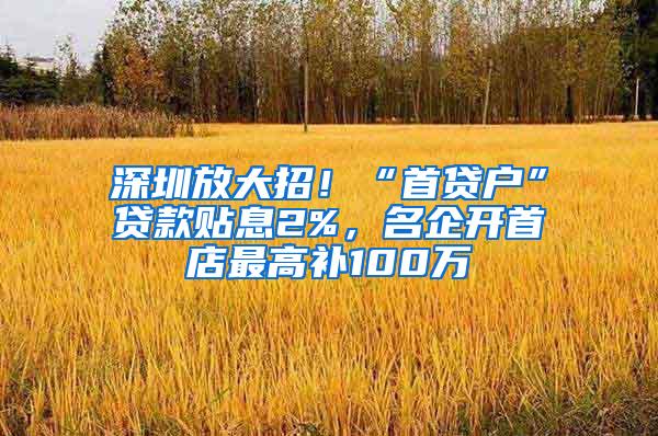 深圳放大招！“首贷户”贷款贴息2%，名企开首店最高补100万