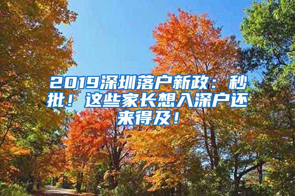 2019深圳落户新政：秒批！这些家长想入深户还来得及！