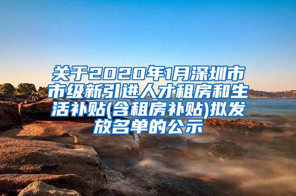 关于2020年1月深圳市市级新引进人才租房和生活补贴(含租房补贴)拟发放名单的公示