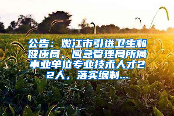 公告：嫩江市引进卫生和健康局、应急管理局所属事业单位专业技术人才22人，落实编制...