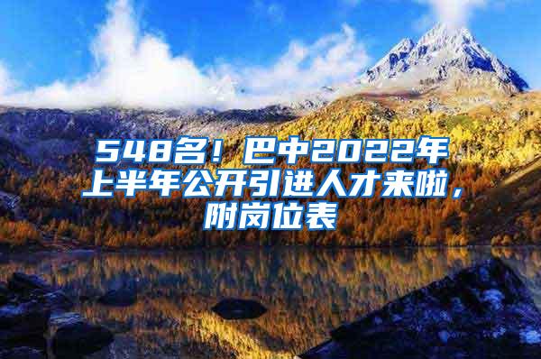 548名！巴中2022年上半年公开引进人才来啦，附岗位表