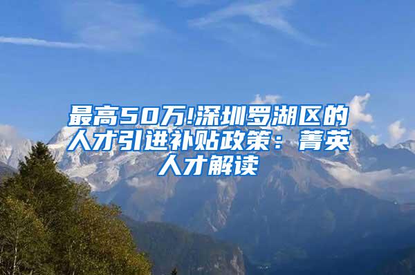 最高50万!深圳罗湖区的人才引进补贴政策：菁英人才解读