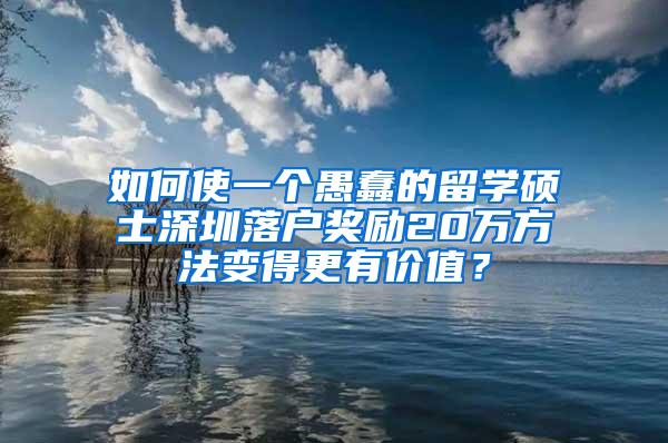 如何使一个愚蠢的留学硕士深圳落户奖励20万方法变得更有价值？