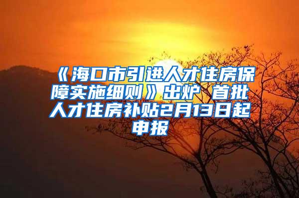 《海口市引进人才住房保障实施细则》出炉 首批人才住房补贴2月13日起申报