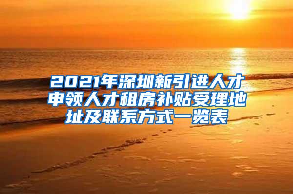 2021年深圳新引进人才申领人才租房补贴受理地址及联系方式一览表