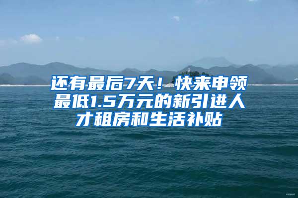 还有最后7天！快来申领最低1.5万元的新引进人才租房和生活补贴