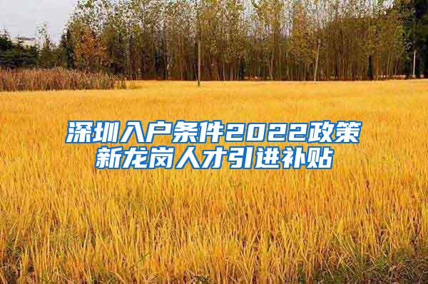 深圳入户条件2022政策新龙岗人才引进补贴