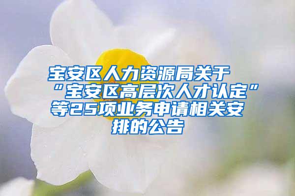 宝安区人力资源局关于“宝安区高层次人才认定”等25项业务申请相关安排的公告