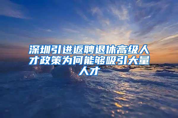 深圳引进返聘退休高级人才政策为何能够吸引大量人才