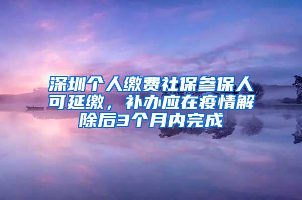 深圳个人缴费社保参保人可延缴，补办应在疫情解除后3个月内完成