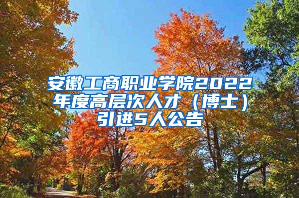 安徽工商职业学院2022年度高层次人才（博士）引进5人公告