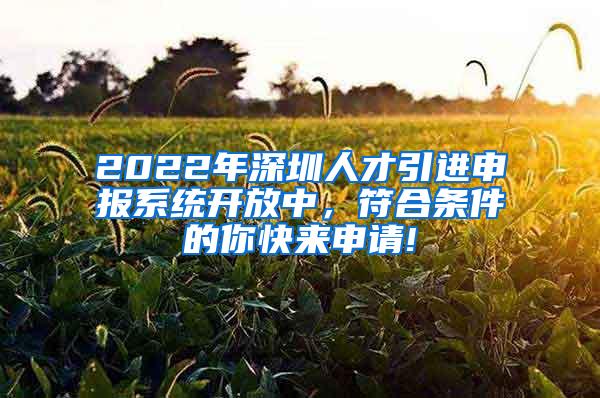 2022年深圳人才引进申报系统开放中，符合条件的你快来申请!