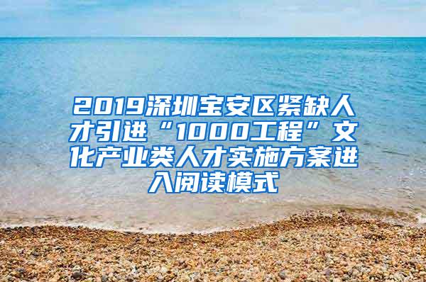 2019深圳宝安区紧缺人才引进“1000工程”文化产业类人才实施方案进入阅读模式