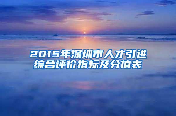 2015年深圳市人才引进综合评价指标及分值表