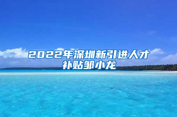 2022年深圳新引进人才补贴邹小龙