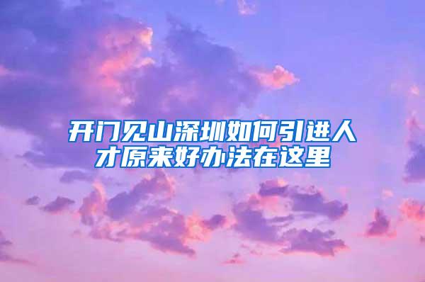 开门见山深圳如何引进人才原来好办法在这里