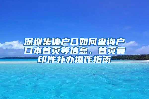 深圳集体户口如何查询户口本首页等信息、首页复印件补办操作指南