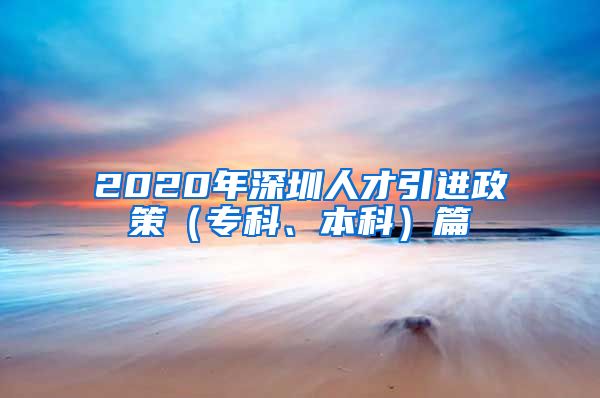 2020年深圳人才引进政策（专科、本科）篇