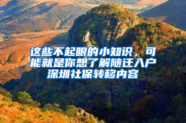 这些不起眼的小知识，可能就是你想了解随迁入户深圳社保转移内容