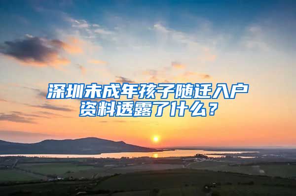 深圳未成年孩子随迁入户资料透露了什么？