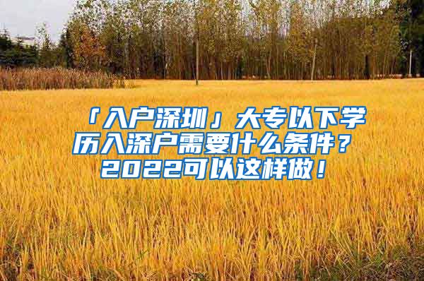 「入户深圳」大专以下学历入深户需要什么条件？2022可以这样做！