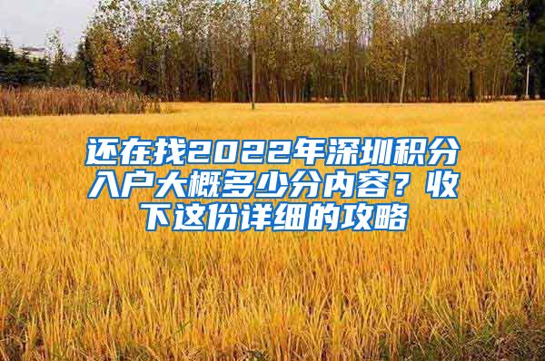 还在找2022年深圳积分入户大概多少分内容？收下这份详细的攻略