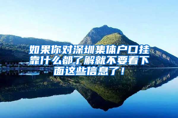 如果你对深圳集体户口挂靠什么都了解就不要看下面这些信息了！