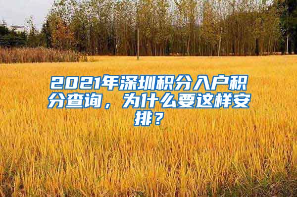 2021年深圳积分入户积分查询，为什么要这样安排？