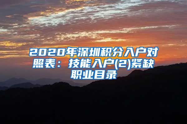 2020年深圳积分入户对照表：技能入户(2)紧缺职业目录