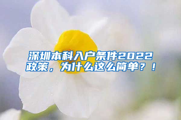 深圳本科入户条件2022政策，为什么这么简单？！